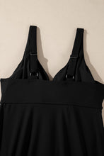 Black Crossed V Neck Adjustable Strap Babydoll Tankini Top