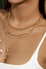 Gold Multi Layered Bar Pendant Plated Chain Necklace