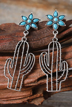 Silvery Western Turquoise Flower Cactus Dangle Earrings