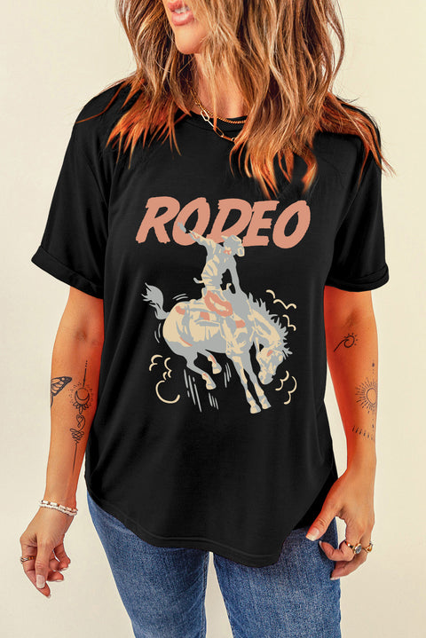 Black RODEO Cowboy Graphic Crewneck T Shirt