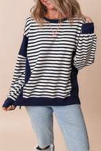 White Stripe Color Block Exposed Seam Loose Fit Sweatshirt