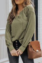 Waffle Knit Split Neck Pocketed Loose Top