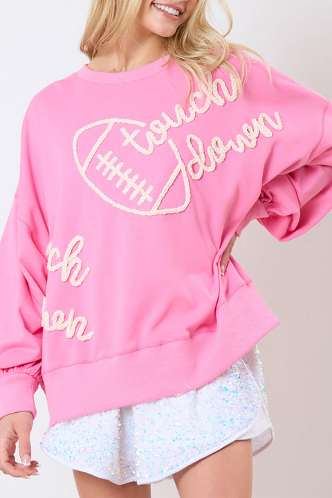 Pink Touch Down Rugby Thread Embroidery Sweatshirt