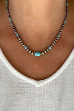 Silvery Western Turquoise Beaded Necklace and Earring Set