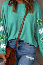 Green Sequined St Patrick Clover Patched Long Sleeve Top