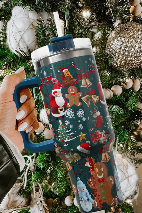 Vasos de acero inoxidable con asa y estampado navideño azul islandés 