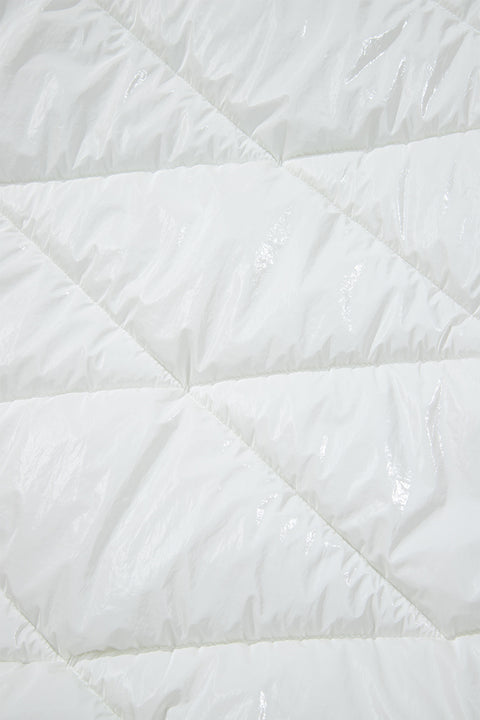 White Solid Quilted Hooded Zip Up Puffer Coat