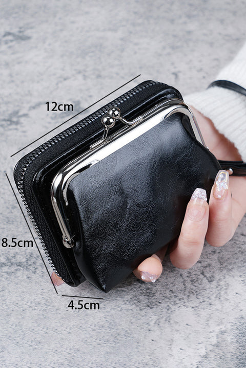 Black Minimalist Wristlet PU Leather Coin Purse