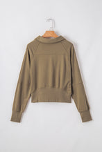 Brown Quarter Zip Stand Neck Kangaroo Pocket Sweatshirt