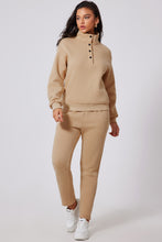 Parchment Solid Half Button Sweatshirt and High Waist Sweatpants Set