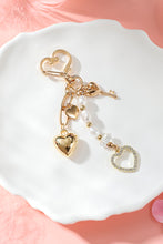 Gold Heart Shape Pearl Beaded Plated Alloy Keychain