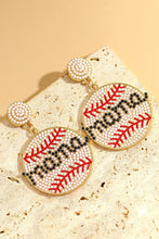 White Crystal mama Beaded Baseball Shape Earrings