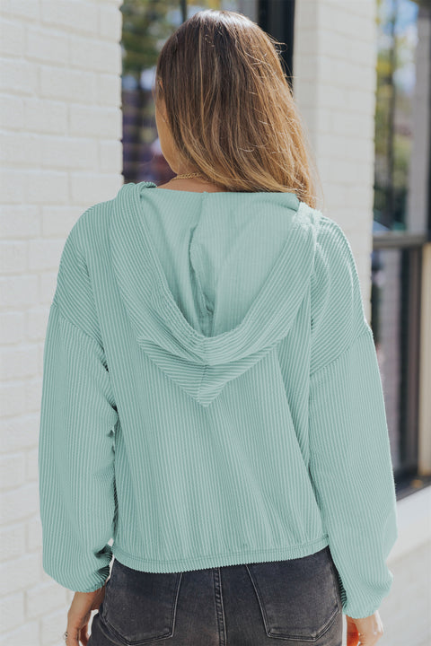 Loose Fit Ribbed V Neck Hoodie