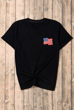 Black American Flag Embroidered Round Neck T Shirt