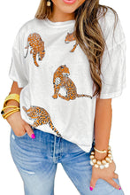 White Leopard Print Drop Shoulder Casual T Shirt