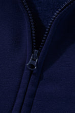 Navy Blue Solid Color Fleece Lined Zip up Hoodie