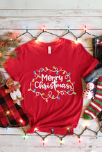 Red Merry Christmas Lights Print Crew Neck T Shirt