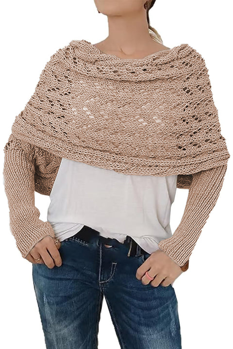 Camel Cross Detail Hollowed Knit Scarf with Sleeves