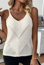 White Chevron Pointelle Knit Spaghetti Straps Sweater Vest