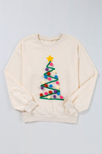 Beige Pom-Pom Christmas Tree Pattern O Neck Sweatshirt