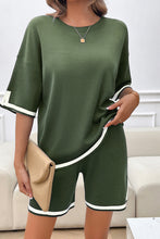 Fern Green Contrast Edge Knitted Sweater Tee and Shorts Lounge Set