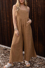 Brown Striped Pleated Wide Leg Pocketed Jumpsuit