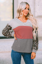 Wild Leopard Contrast Sleeve Colorblock Waffle Knit Top