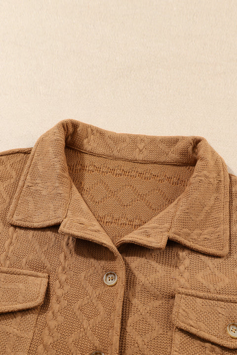 Camel Cable Knit Flap Pocket Shacket