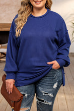 Blue Plus Size Waffle Knit Oversized Exposed Seam Top