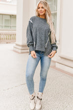 Acid Wash Relaxed Fit Seamed Pullover Sweatshirt with Slits