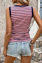 Black Stripe Contrast Round Neck Sleeveless Slim Top