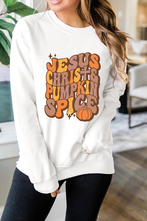 Beige JESUS CHRISH & PUMPKIN SPICE Graphic Drop Shoulder Sweatshirt