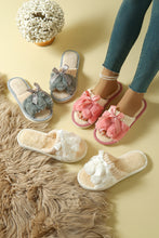 Peach Blossom Bow Knot Decor Open Toe Plush Slippers