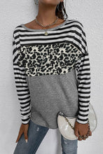 Striped Leopard Block Splicing Long Sleeve Top