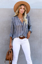 /Blue Striped V Neck Pocket Long Sleeve Top - HannaBanna Clothing