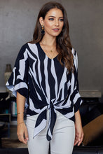 Vertical Stripes V Neck 3/4 Sleeve Blouse