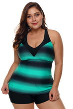 Conjunto de braguitas y tankini de tiras con estampado sombreado en negro