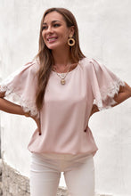 Satin Lace Flutter Sleeve Top