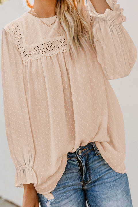 Swiss Dot Hollow Out Ruffle Sleeve Blouse