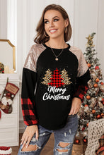 Crewneck Lantern Sleeve Plaid Sequin Splicing Pullover Sweatshirt