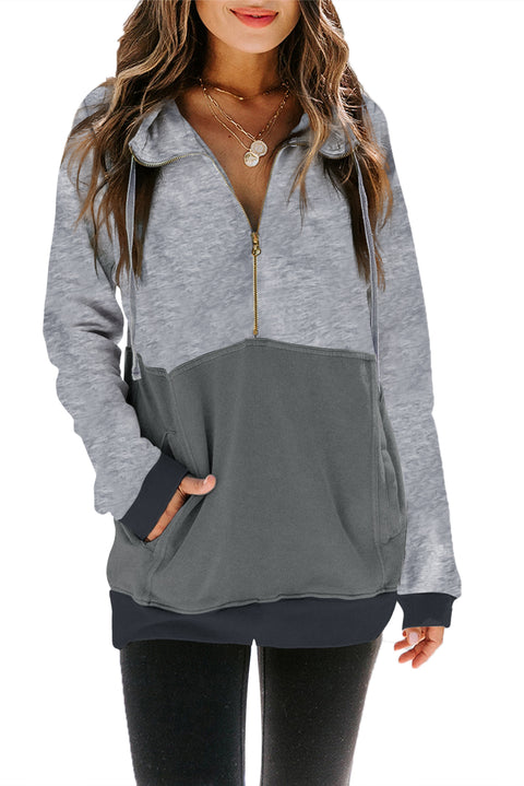 Zipped Colorblock Sweatshirt with Pockets