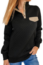 Dark Gray Quilted Snaps Stand Neck Sweatshirt with Fake Front Pocket