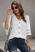 Flare Sleeve V Neck Button Down Blouse