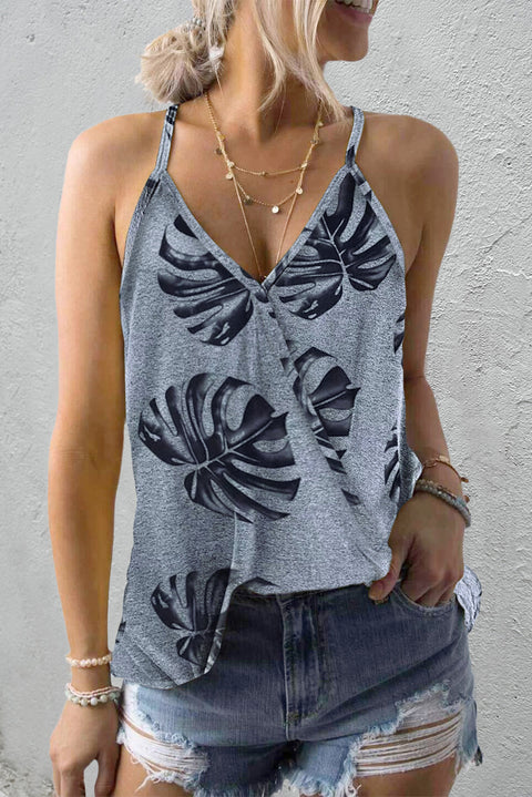 Camiseta sin mangas con estampado de plantas tropicales