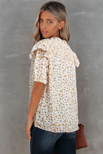 Floral Print Smocked Ruffled V Neck T-shirt