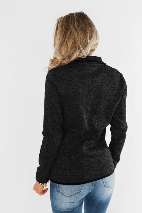 Heathered Turn-down Collar Pullover Sweatshirt