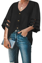 Flare Sleeve V Neck Button Down Blouse