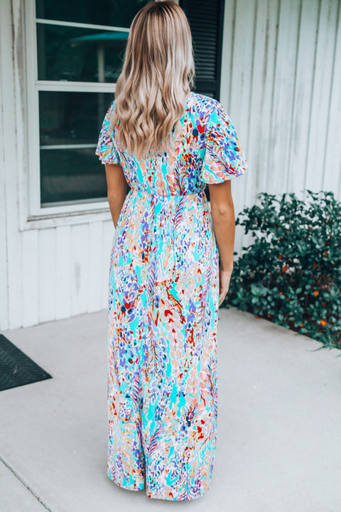 Wrap V Neck Floral Maxi Dress