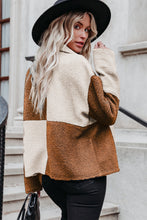 Khaki Colorblock Checkered Sherpa Jacket