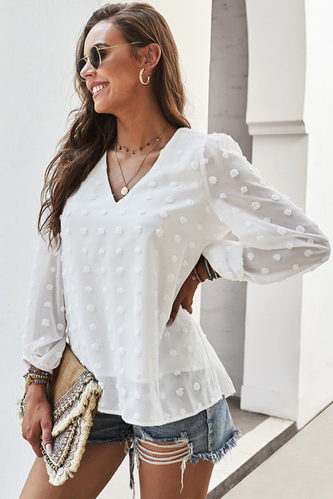 Swiss Dot Bubble Sleeve Blouse